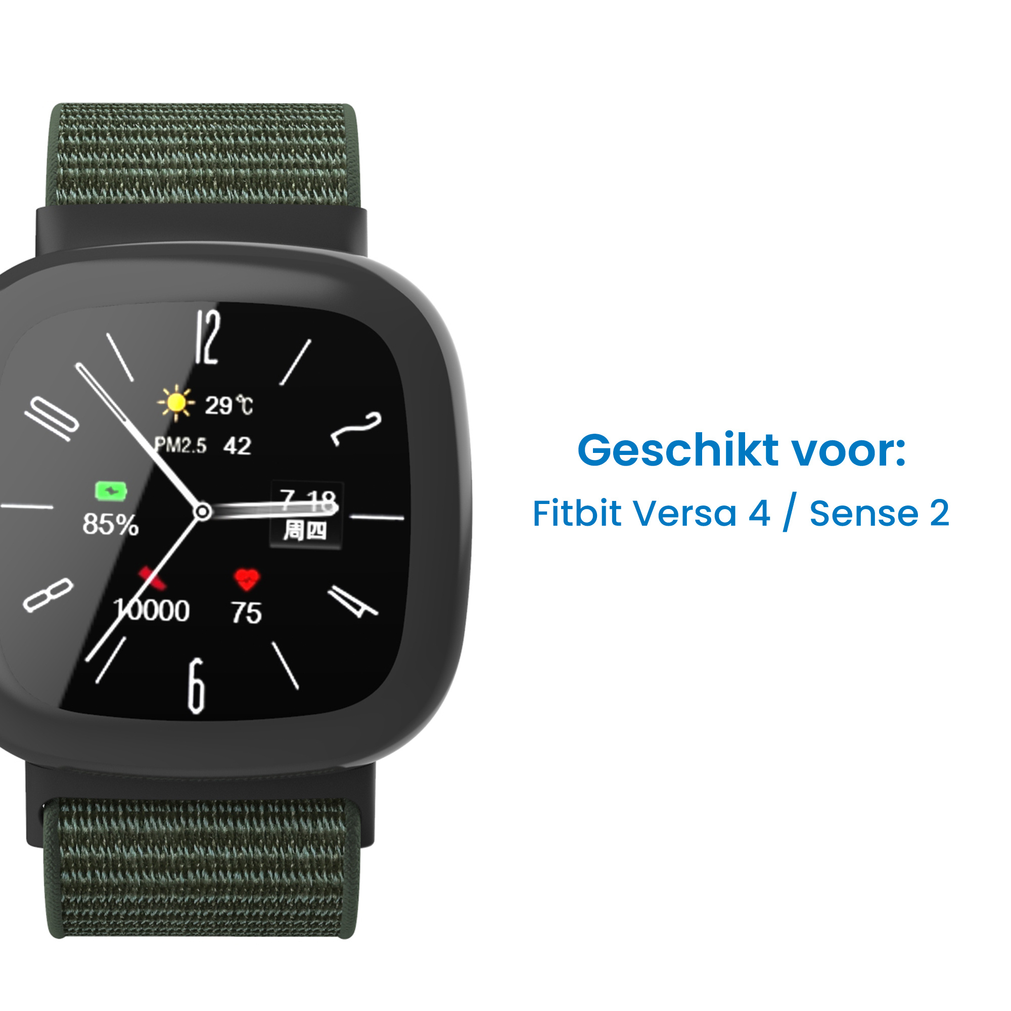 Fitbit Versa 4 / Sense 2 Nylon Velcro Bandje - Donkergroen