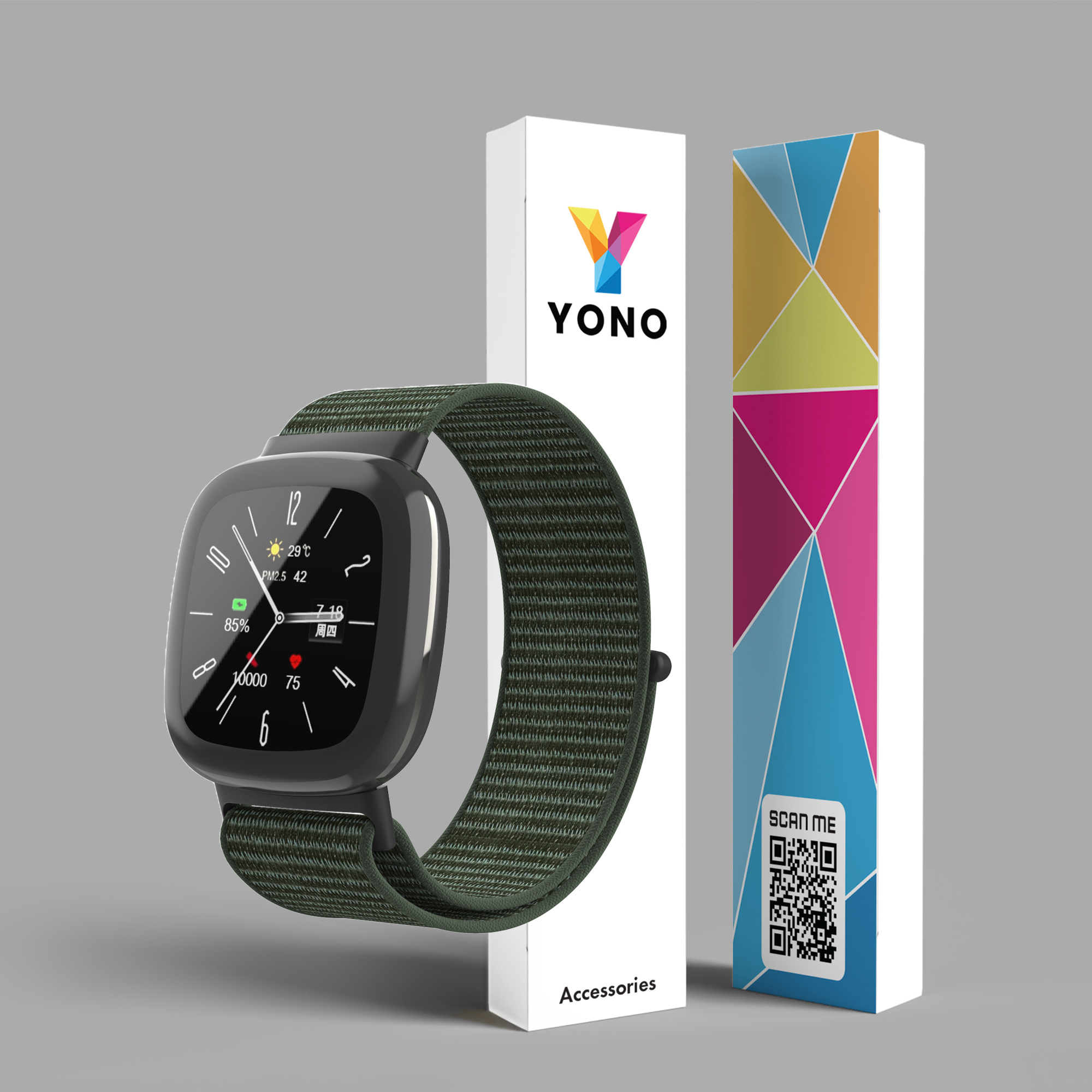 Fitbit Versa 4 / Sense 2 Nylon Velcro Bandje - Donkergroen