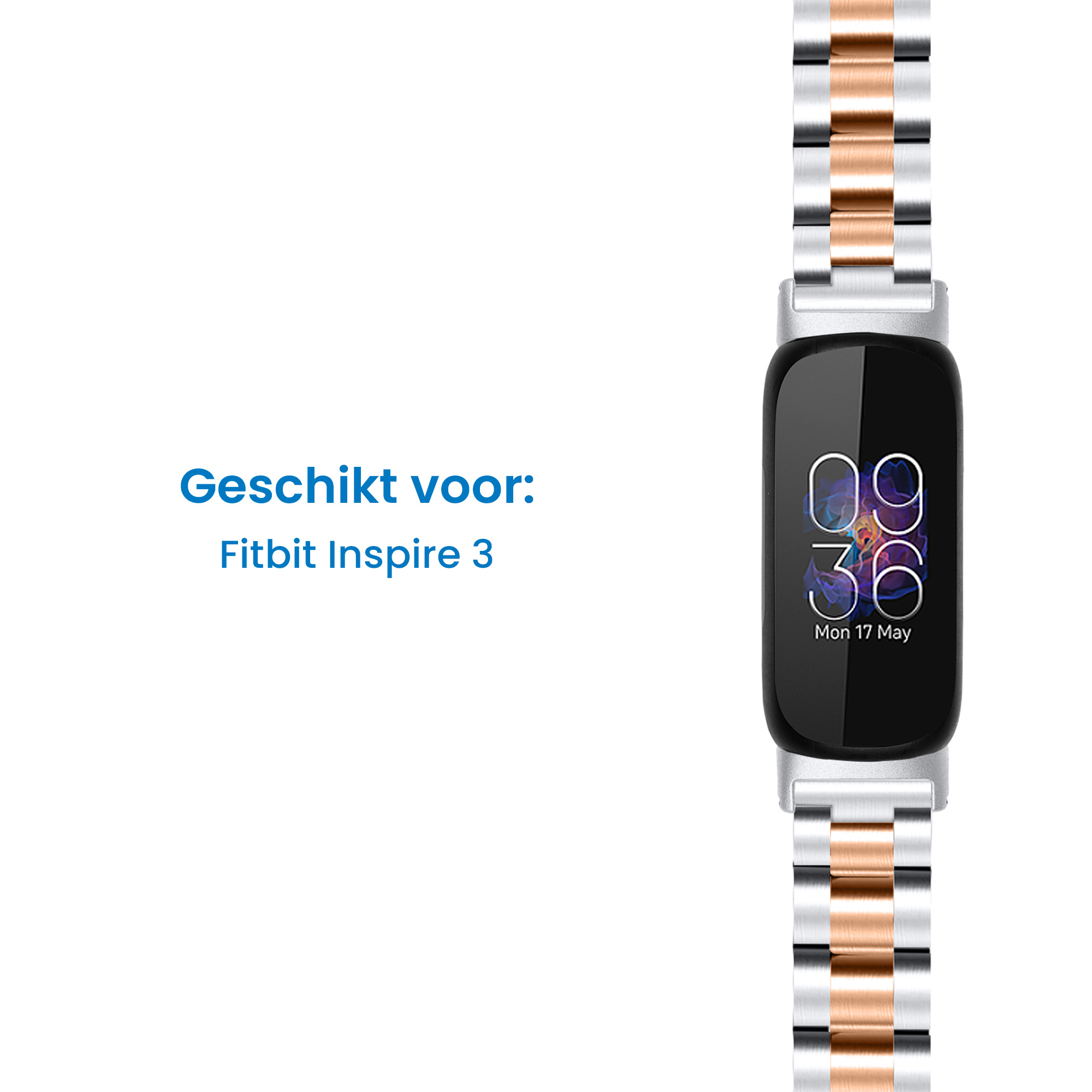 Fitbit Inspire 3 Stalen Bandje - Zilver / Rose Gold