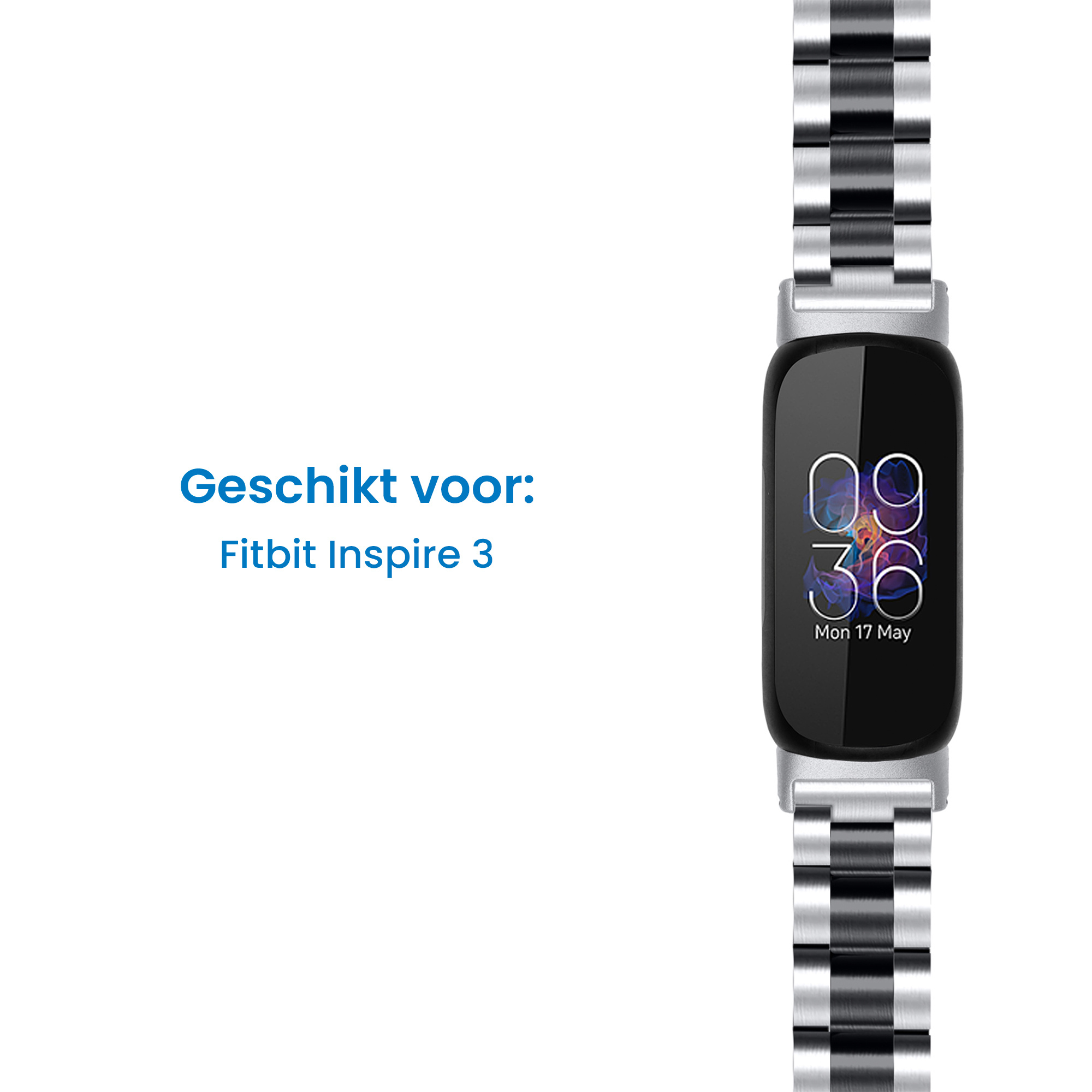 Fitbit Inspire 3 Stalen Bandje - Zilver / Zwart