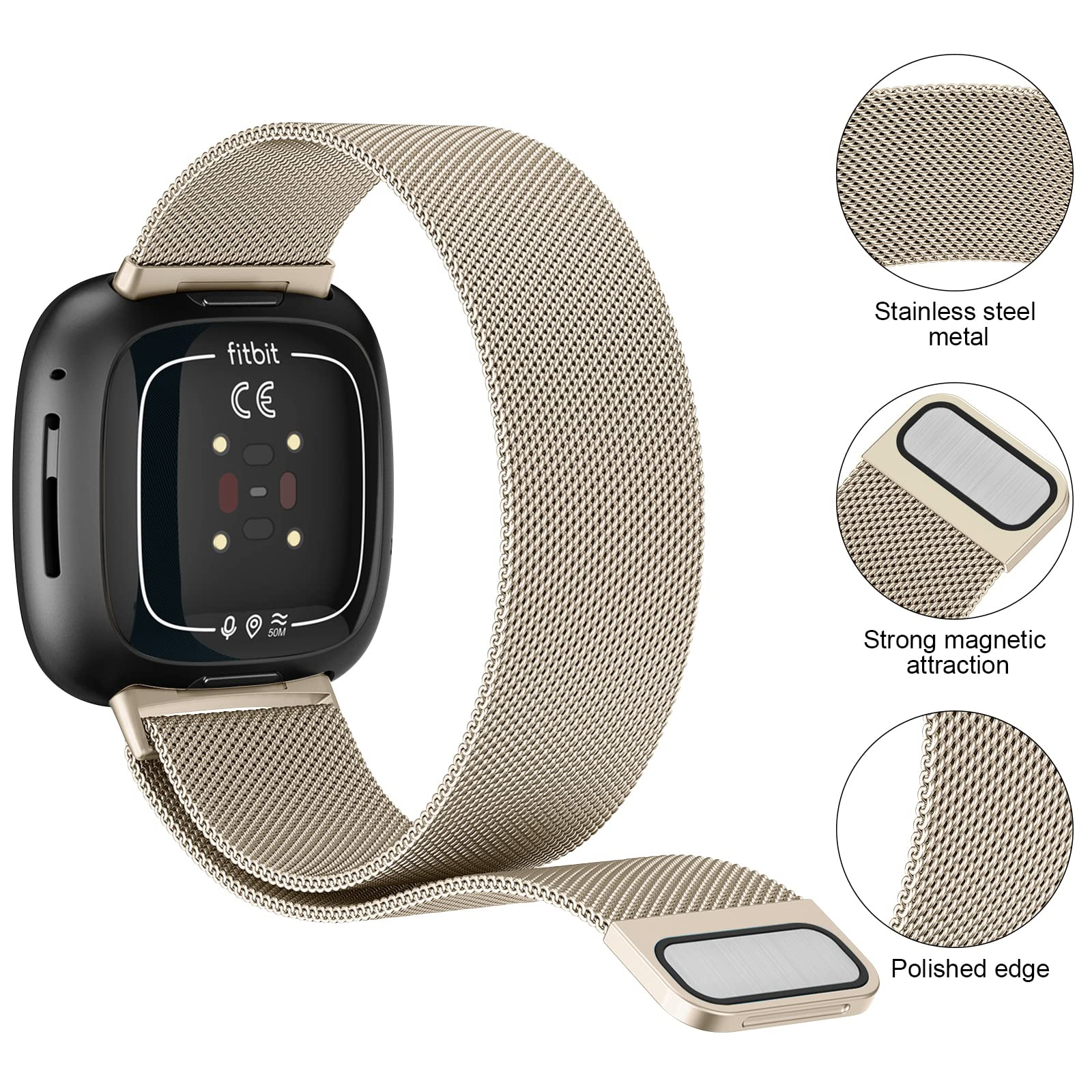Fitbit Versa 4 / Sense 2 Milanees Bandje – Champagne