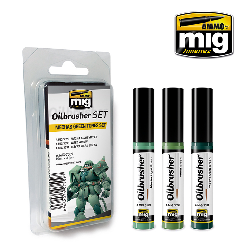 Ammo by Mig Jimenez Oilbrushers Mechas Green Tones Set - A.MIG-7509