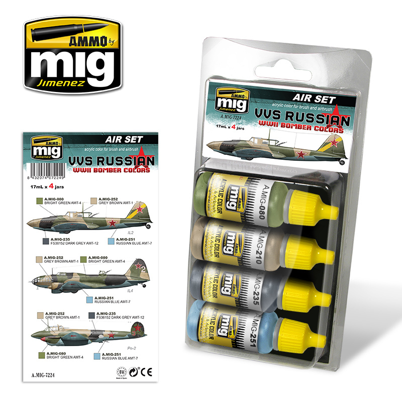 Ammo by Mig Jimenez Aircraft Paint Sets - VVS Russian WWII Bomber Colors - A.MIG-7224