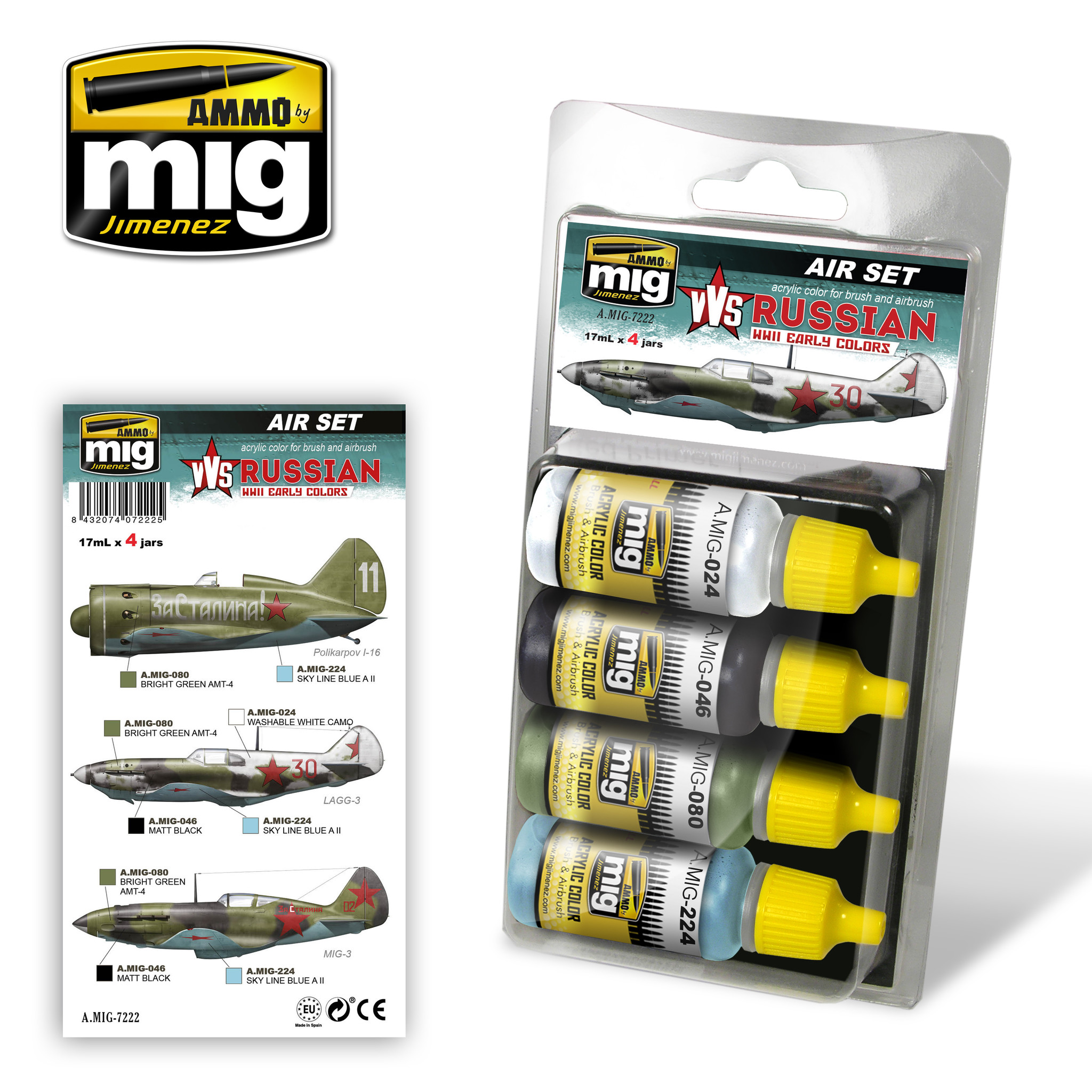 Ammo by Mig Jimenez Aircraft Paint Sets - VVS WWII Russian Early Aircraft - A.MIG-7222