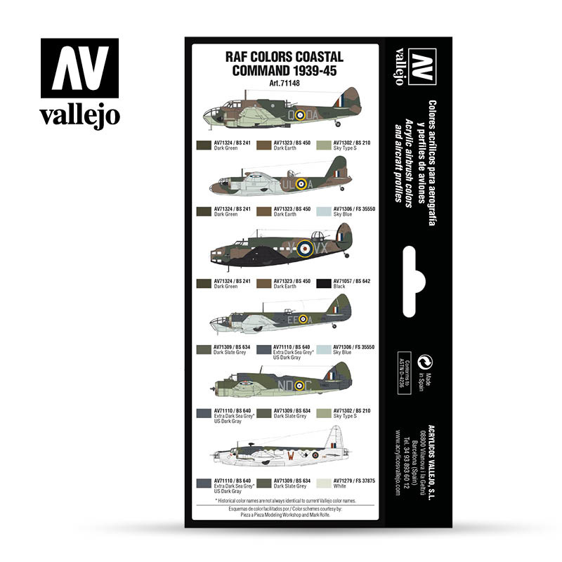 Vallejo Model Air - Raf Colors Coastal Command 1939-1945 Set - Vallejo - VAL-71148