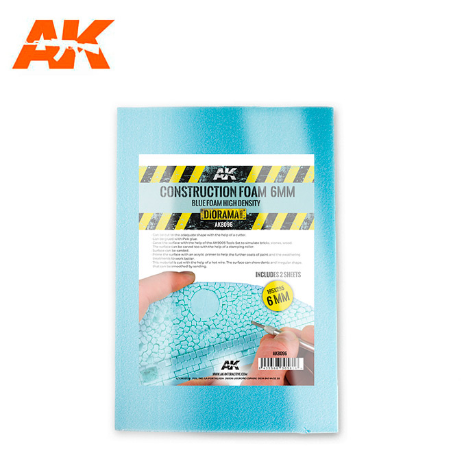 AK-Interactive Construction Foam 6Mm - Blue Foam 195 X 295 Mm (2 Sheets) - AK-Interactive - AK-8096