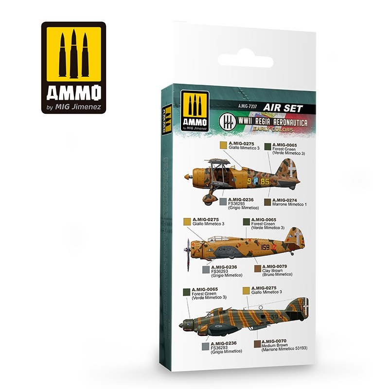 Ammo by Mig Jimenez Aircraft Paint Sets - WWII Regia Aeronautica Early Colors - Ammo by Mig Jimenez - A.MIG-7237