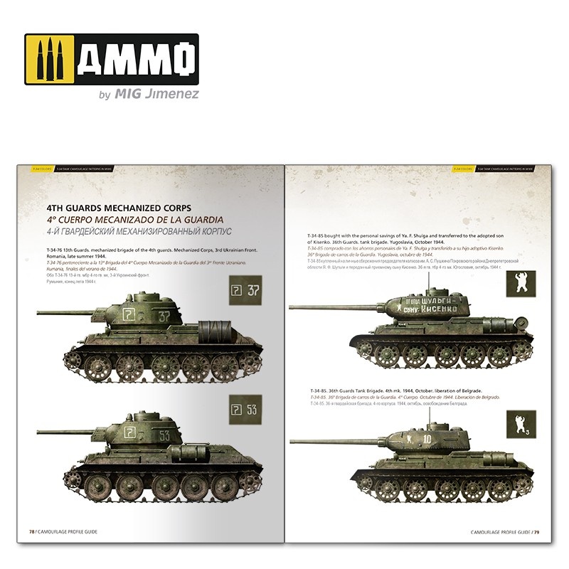 Ammo by Mig Jimenez T-34 Colors. T-34 Tank Camouflage Patterns in WWII ENGLISH, SPANISH, RUSSIAN - Ammo by Mig Jimenez - A.MIG-6145