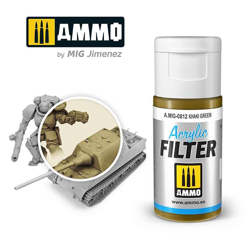 Ammo by Mig Jimenez Acrylic Filter Khaki Green - 15ml - Ammo by Mig Jimenez - A.MIG-0812