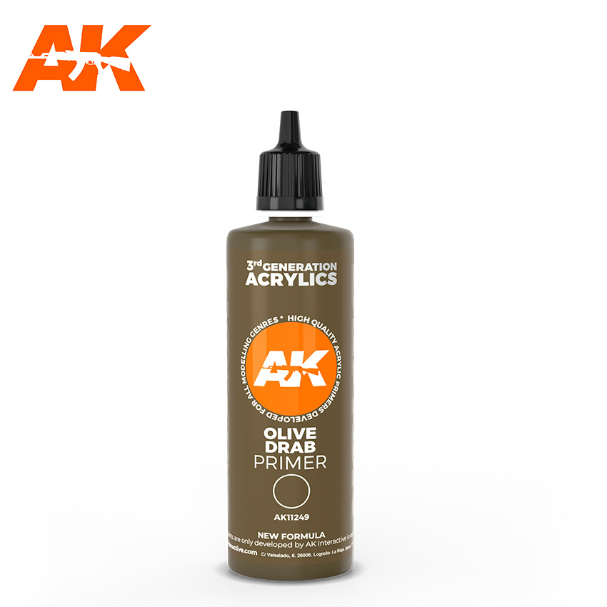 AK-Interactive 3rd Generation Acrylic Modelling Color - Olive Drab Primer Acrylic Modelling Color - 100ml - AK-Interactive - AK-11249