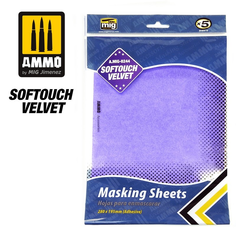 Ammo by Mig Jimenez Softouch Velvet Masking Sheets (x5 sheets, 280mm x 195mm, adhesive) - Ammo by Mig Jimenez - A.MIG-8244