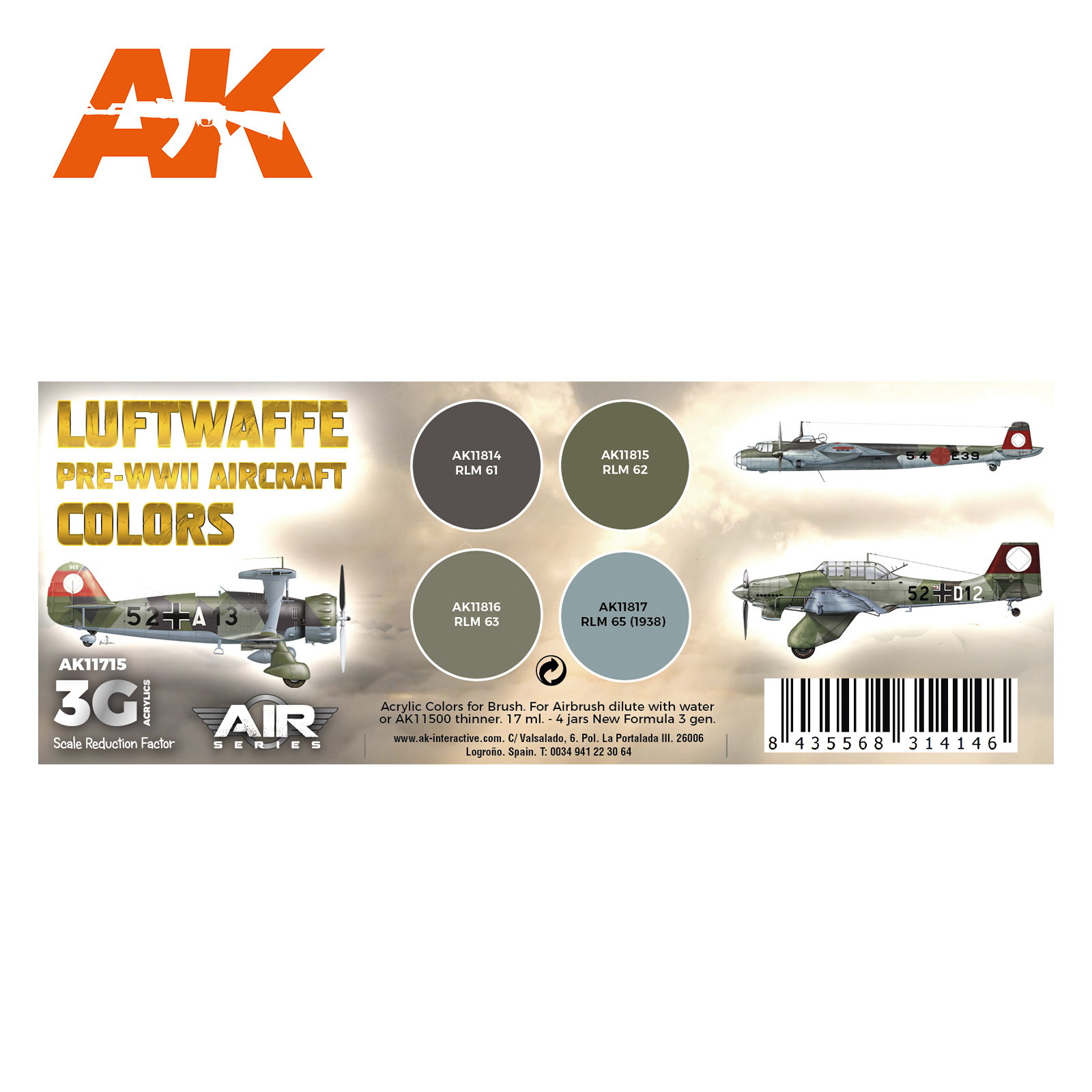 AK-Interactive Luftwaffe Pre-WWII Aircraft Colors Set - AK-Interactive - AK-11715