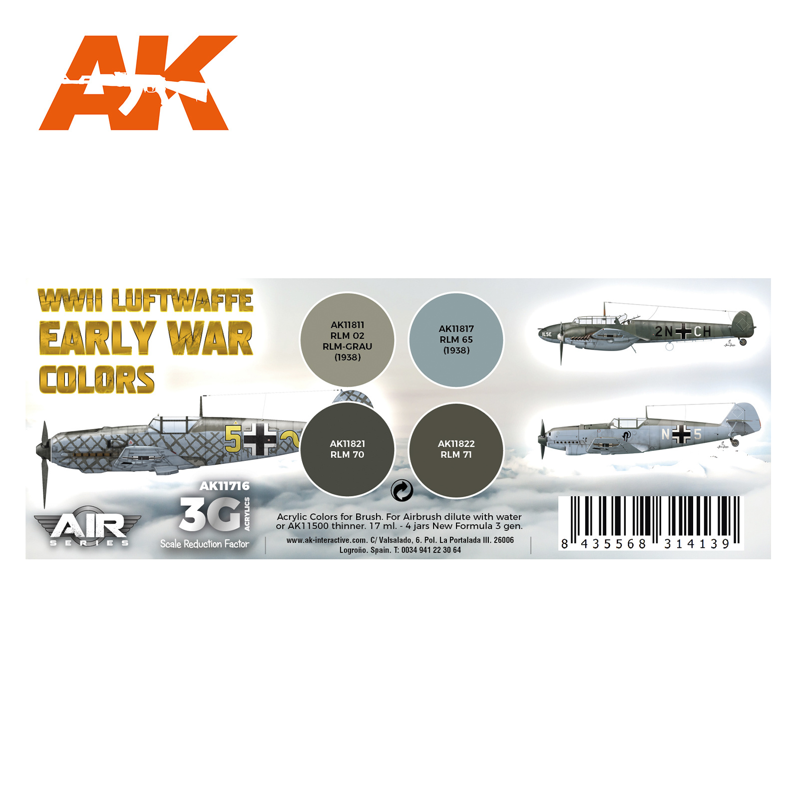 AK-Interactive WWII Luftwaffe Early War Colors Set - AK-Interactive - AK-11716