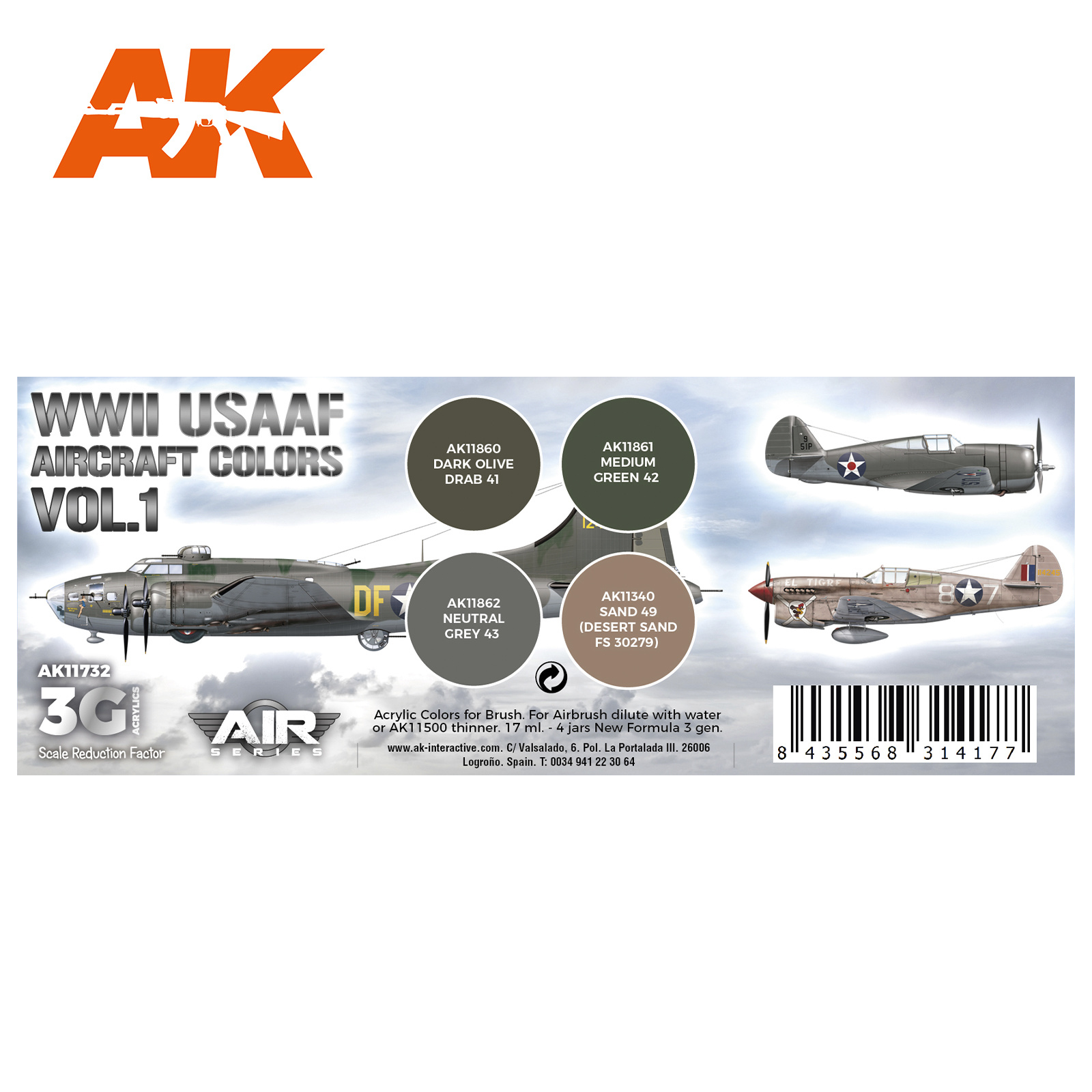 AK-Interactive WWII USAAF Aircraft Colors Vol.1 Set - AK-Interactive - AK-11732