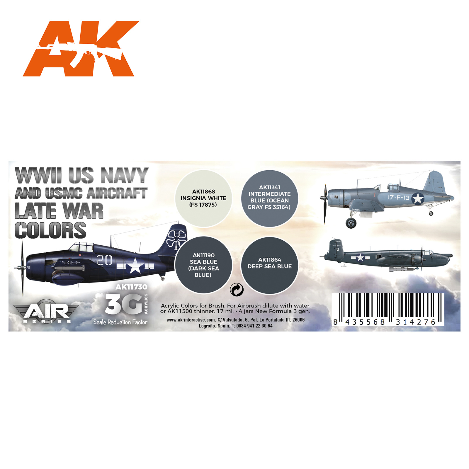 AK-Interactive WWII US Navy & USMC Aircraft Late War Colors Set - AK-Interactive - AK-11730