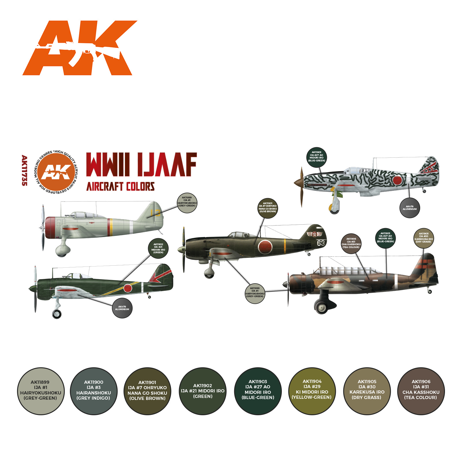 AK-Interactive WWII IJAAF Aircraft Colors Set - AK-Interactive - AK-11735