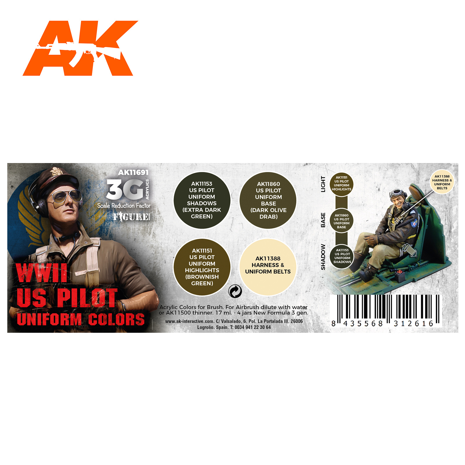 AK-Interactive WWII US Pilot Uniform Colors Set - AK-Interactive - AK-11691