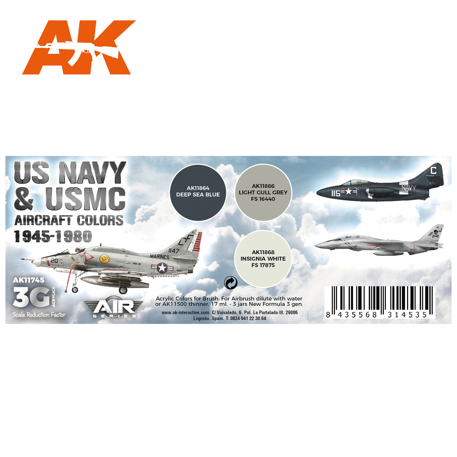 AK-Interactive US Navy & USMC Aircraft Colors 1945-1980 Set - AK-Interactive - AK-11745