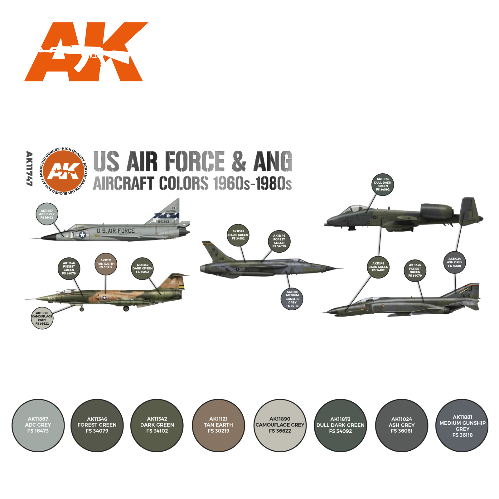 AK-Interactive US Air Force & ANG Aircraft 1960s-1980s Set - AK-Interactive - AK-11747