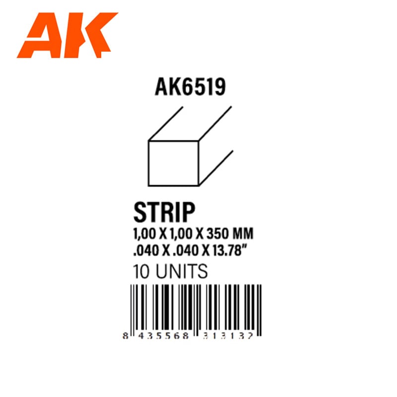 AK-Interactive 10 strips 1.00 x 1.00 x 350mm - Styrene Strip - AK-Interactive - AK-6519