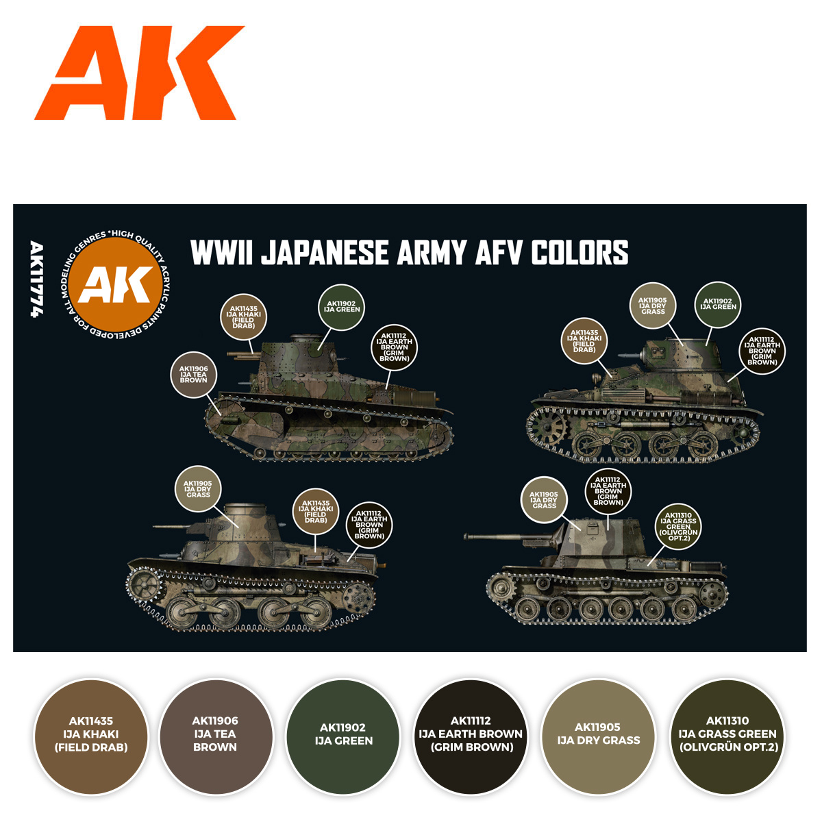 AK-Interactive WWII Japanese Army AFV Colors SET 3G - AK-Interactive - AK-11774