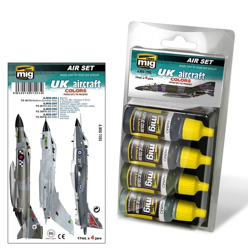 Ammo by Mig Jimenez Aircraft Paint Sets - UK Aircraft From 50’S To Present - A.MIG-7203