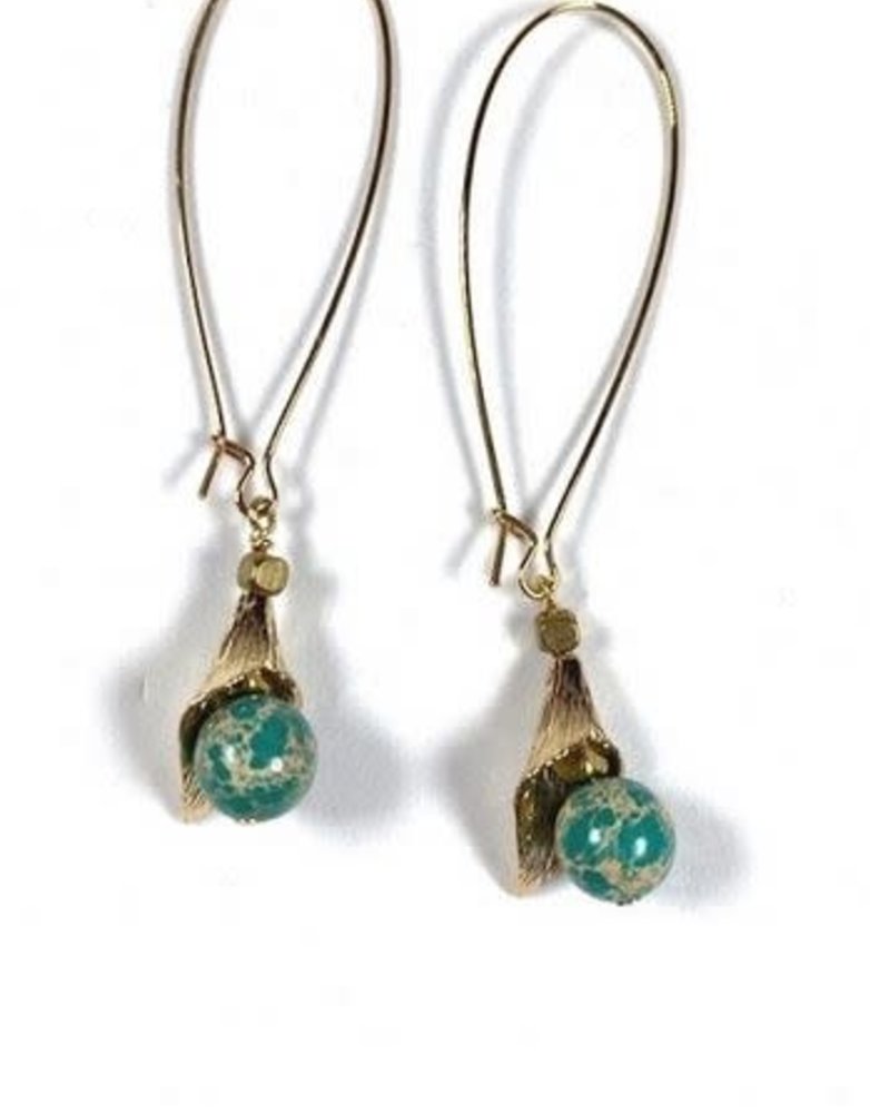 K KAJOUX Apache Green Petal Long Earrings