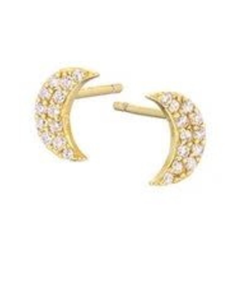 MARY K Gold Pave Crescent Moon Stud Earrings