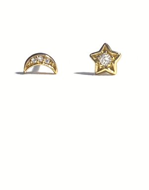 MARY K Gold Pave Moon and Star Stud Earrings