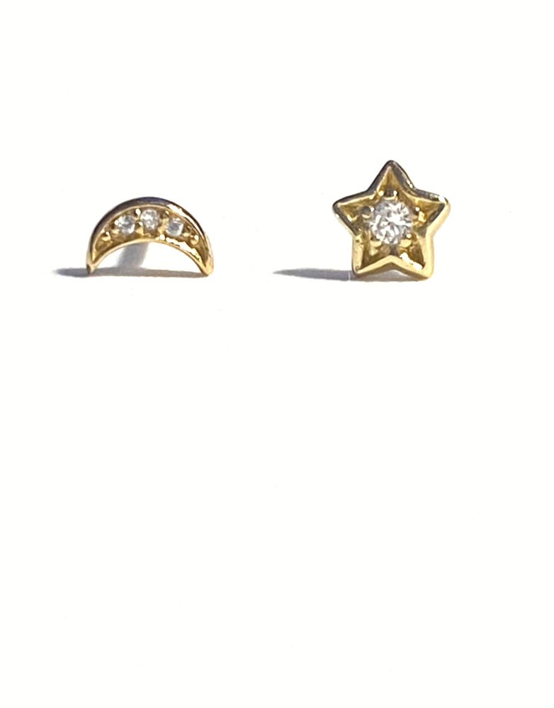 MARY K Gold Pave Moon and Star Stud Earrings