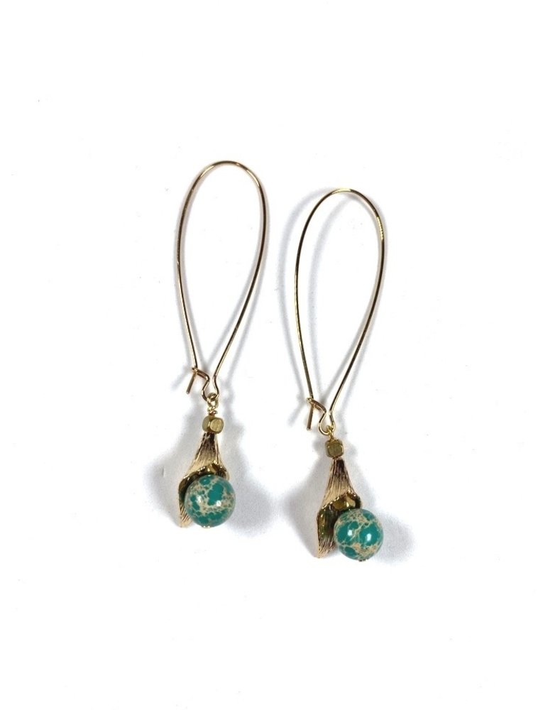 K KAJOUX Apache Green Petal Long Earrings