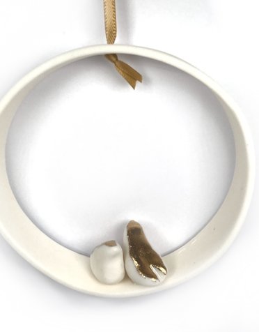 KARO ART Porcelain Hoop Ornament- Facing Love Birds