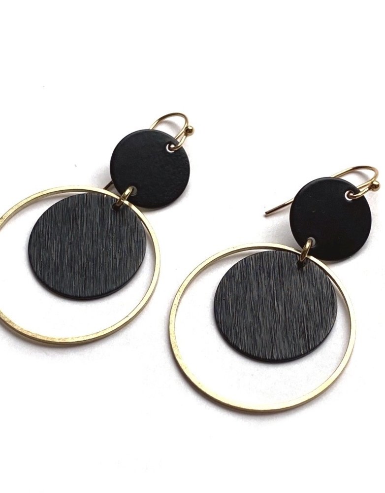 KAIKO STUDIO Black Statement Circle Brass Earrings