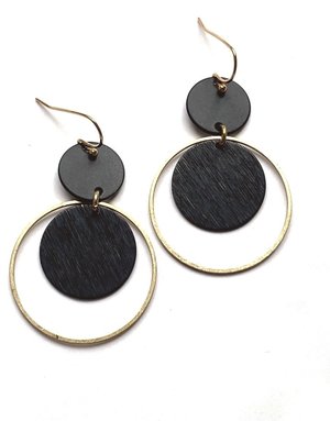 KAIKO STUDIO Black Statement Circle Brass Earrings