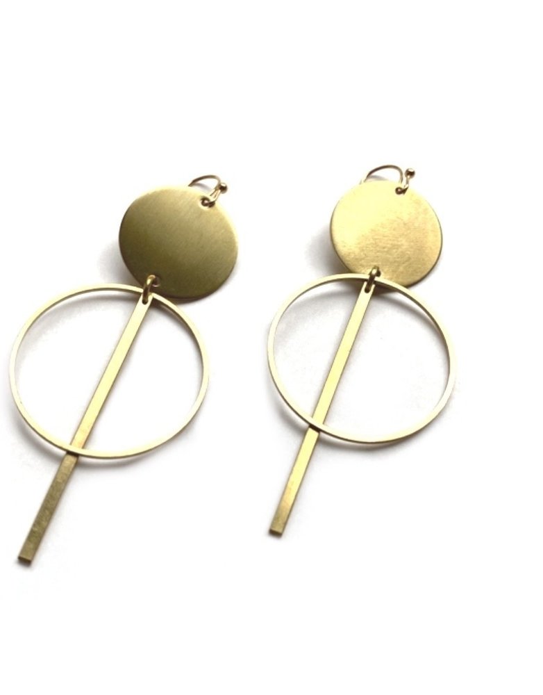 KAIKO STUDIO Geometric Double Circle and Bar Brass Earrings