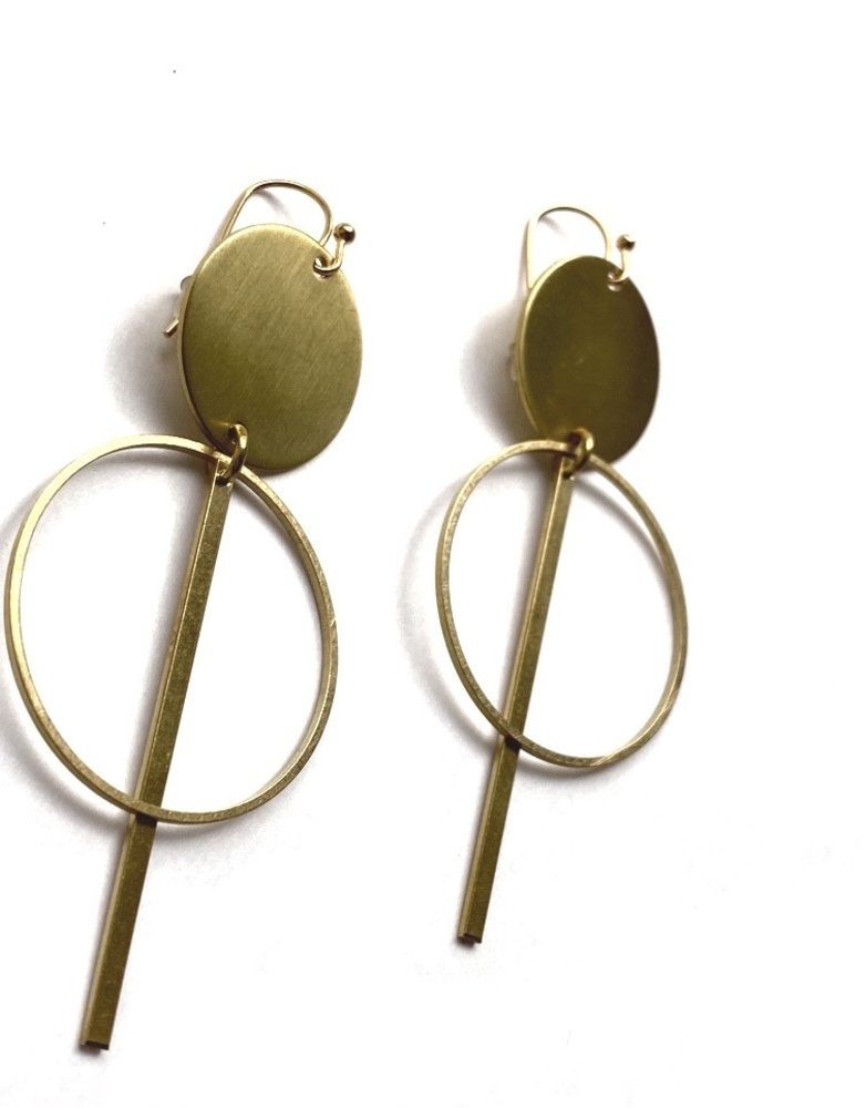 KAIKO STUDIO Geometric Double Circle and Bar Brass Earrings