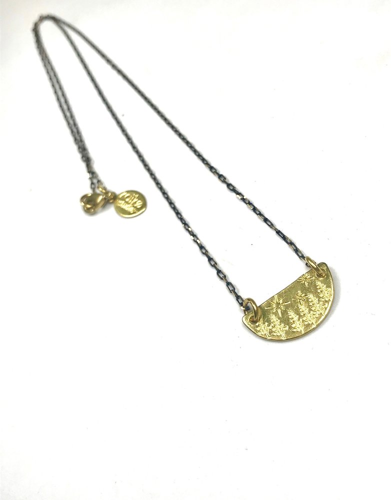 KAIKO STUDIO Hand Stamped Forest and Stars Brass Necklace