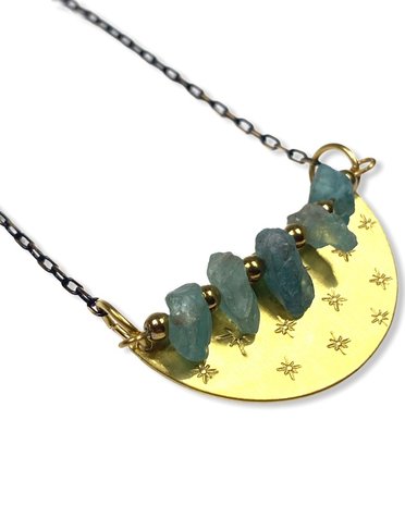 KAIKO STUDIO Apatite Crystal Hand Stamped Brass Necklace