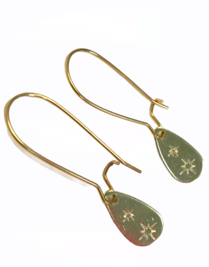KAIKO STUDIO Hand Stamped Brass Star Long Pear Drop Earrings