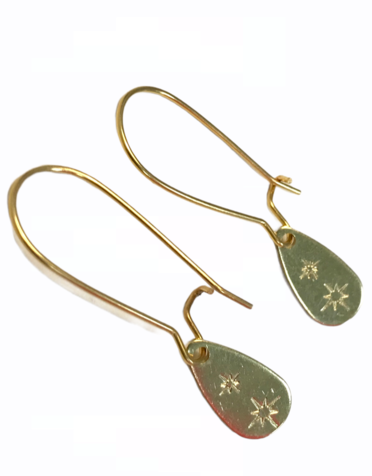 KAIKO STUDIO Hand Stamped Brass Star Long Pear Drop Earrings