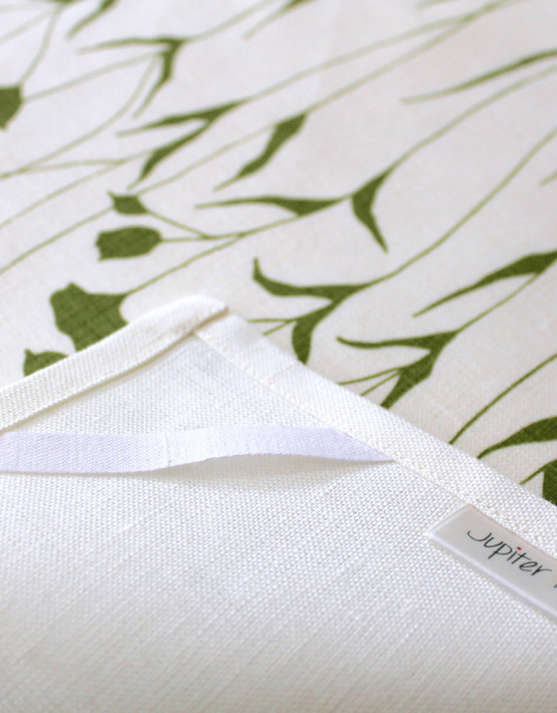 JUPITER RED Linen Tea Towel - Green Flax Flower