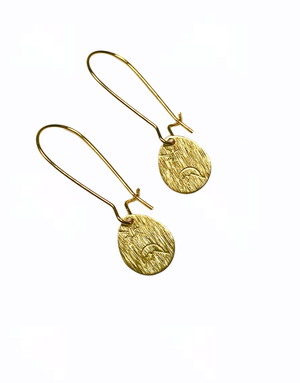 KAIKO STUDIO Hand Stamped Brass Star and Moon Pear Drop Earrings