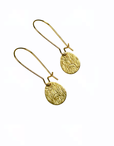 KAIKO STUDIO Hand Stamped Brass Star and Moon Pear Drop Earrings