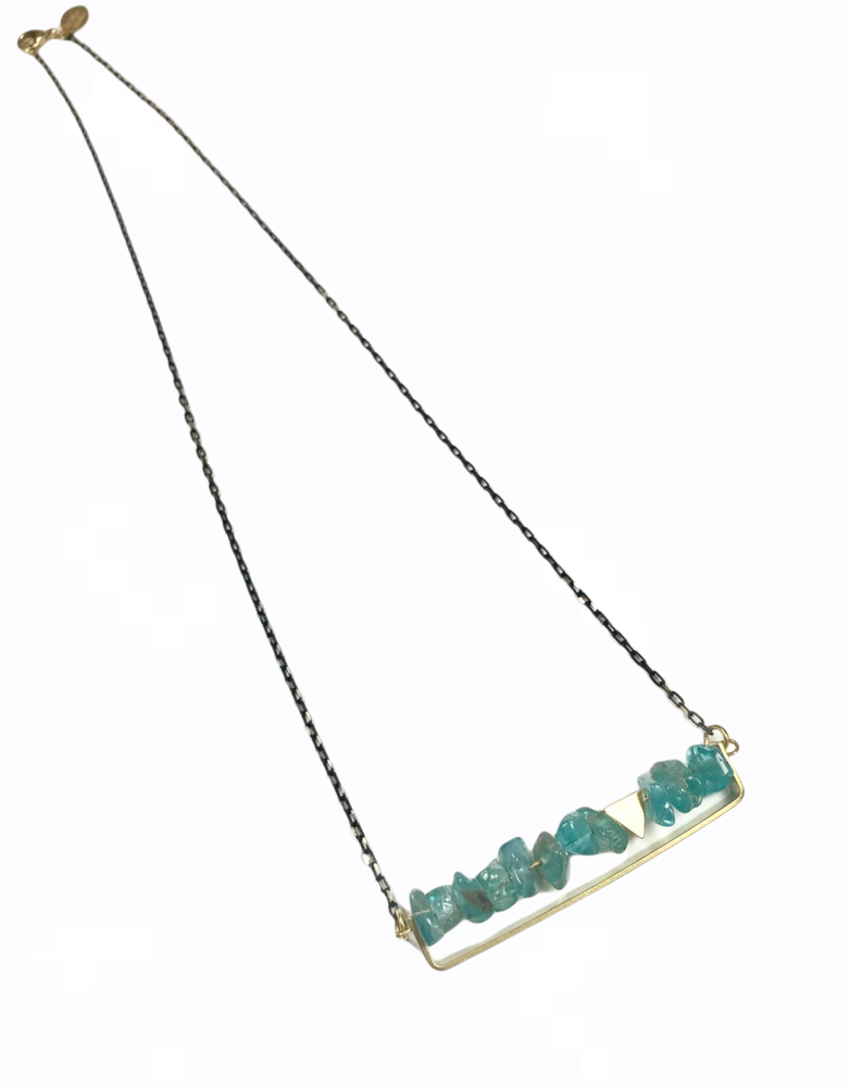 KAIKO STUDIO Apatite Crystal Long Bar Brass Necklace