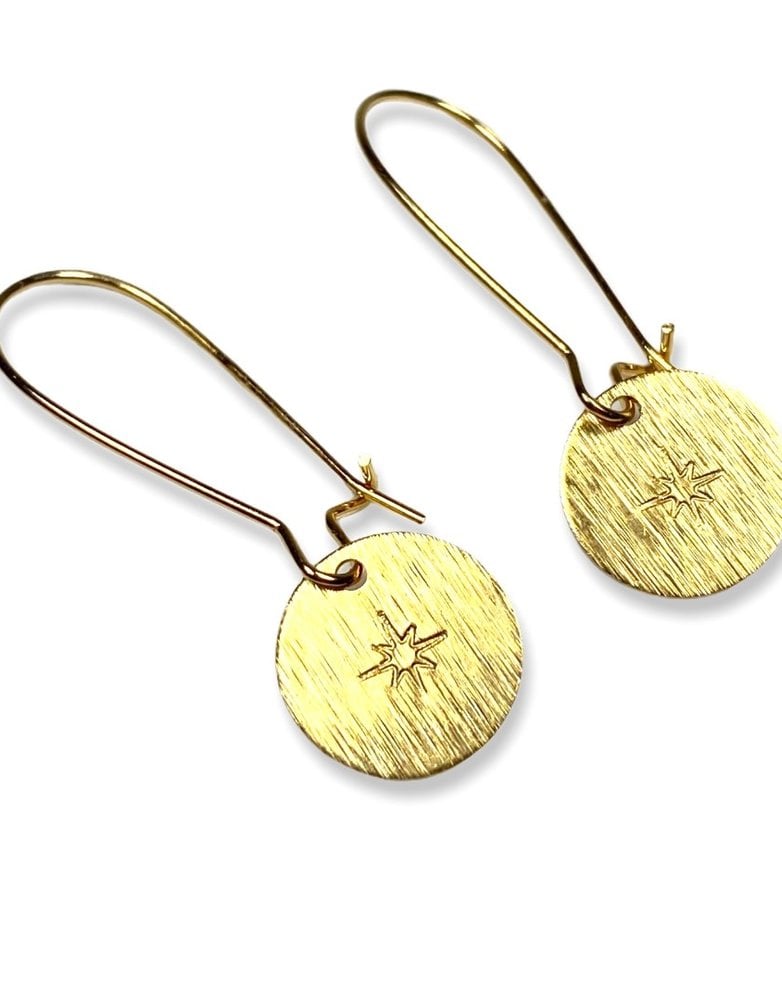 KAIKO STUDIO Hand Stamped Brass Star Drop Earrings