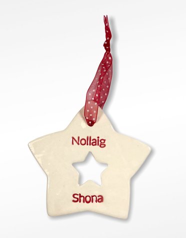 MAPLE TREE POTTERY Ceramic Christmas Decoration - Nollaig Shona Red Star
