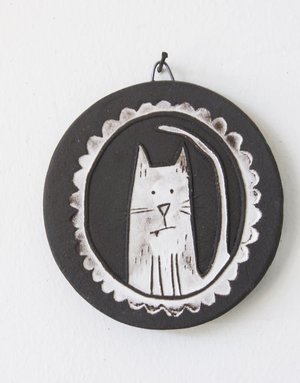 KARO ART Mini Wall Art Tile - Cat Cameo White