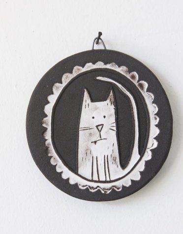 KARO ART Mini Wall Art Tile - Cat Cameo White