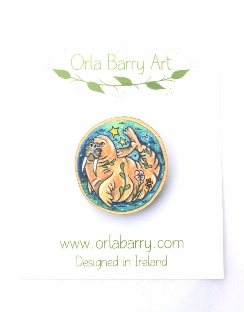 ORLA BARRY Wooden Brooch - Walrus