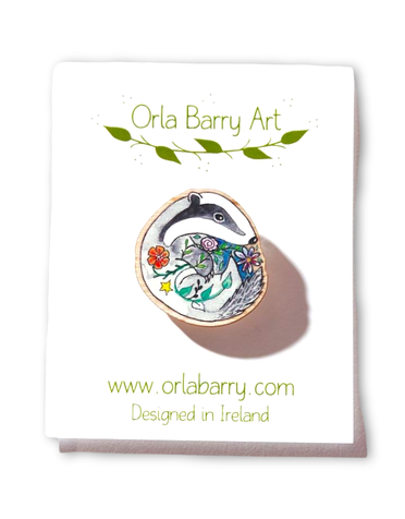 ORLA BARRY Wooden Brooch - Badger